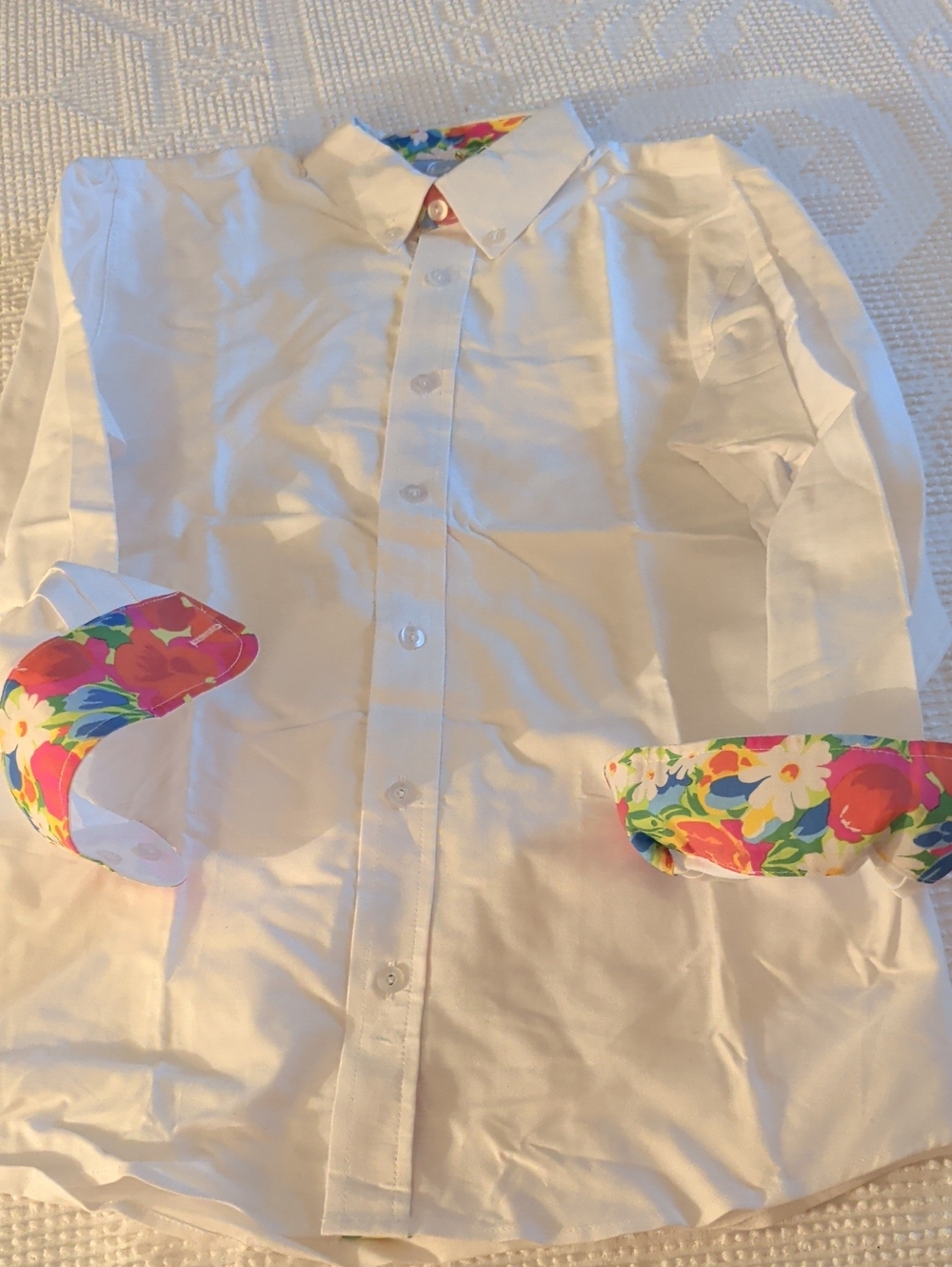 Bella Bliss White Girls' Button-Up Shirt with Floral Trim